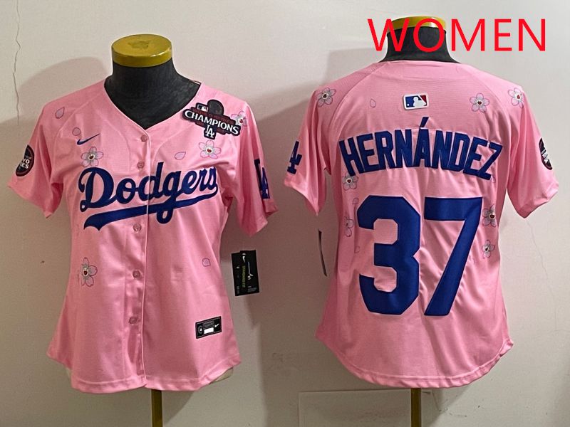 Women Los Angeles Dodgers #37 Hernandz Pink Sakura Edition 2025 Nike MLB Jersey style 36->women mlb jersey->Women Jersey
